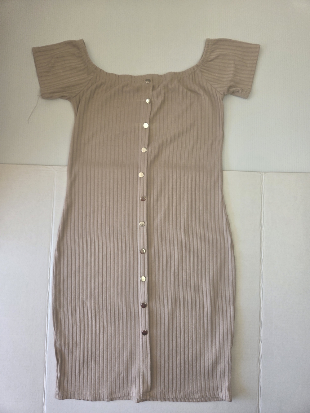 Say What? One-Shoulder Ribbed Button-Front Dress - Beige - Picture 2 of 10